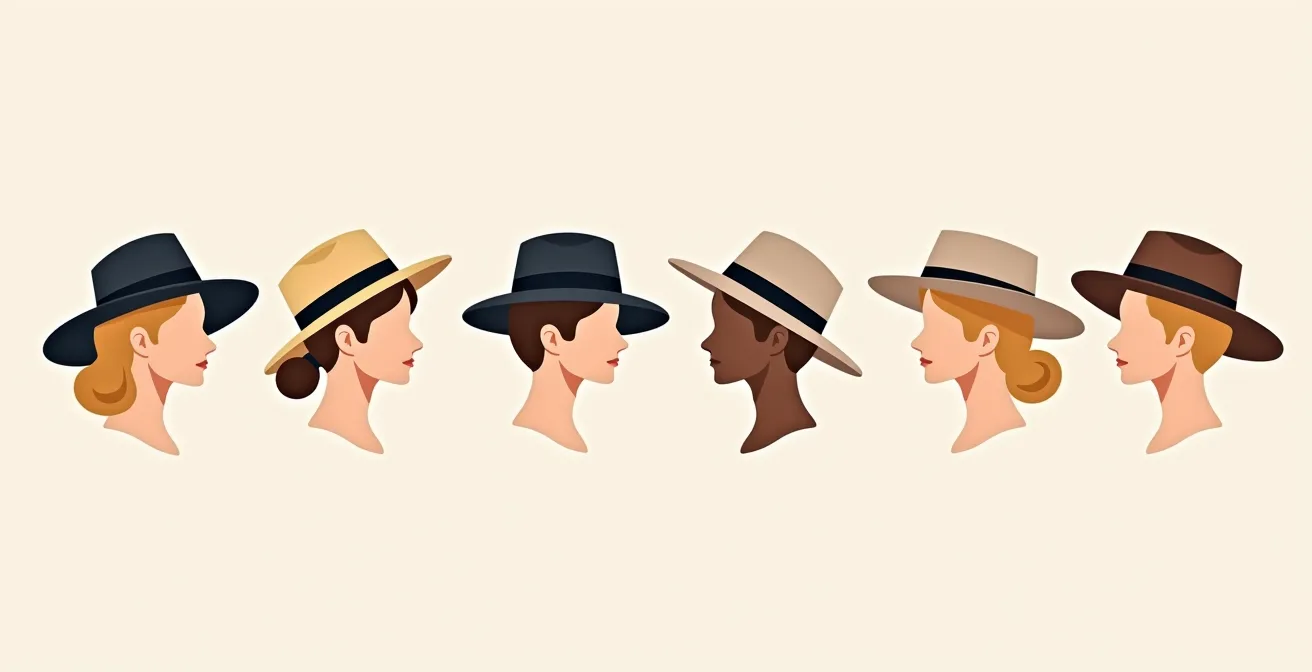 Illustration vectorielle montrant différentes silhouettes de visage avec styles adaptés de chapeau Panama