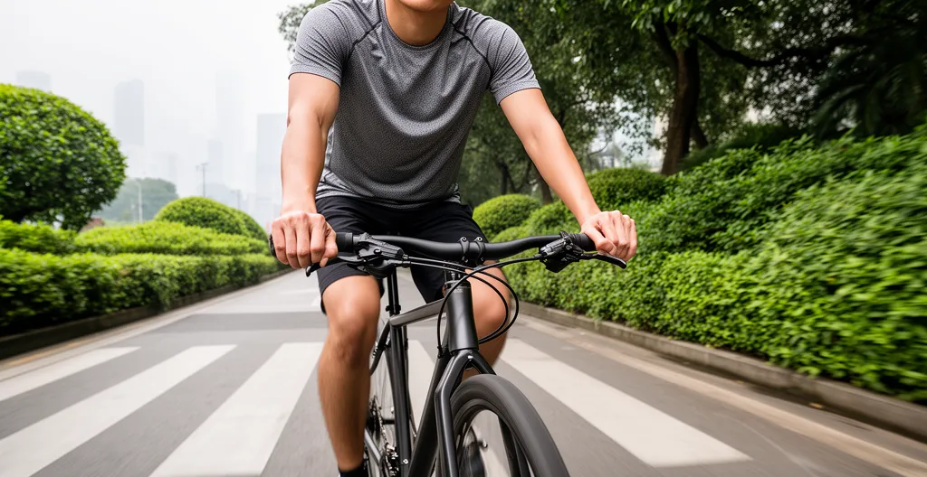 Personne à vélo en ville portant une chemise technique légère