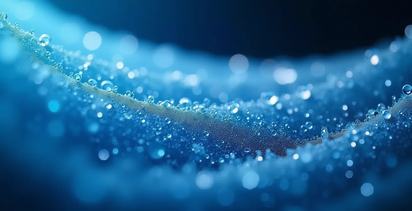 Vue microscopique des fibres techniques montrant les canaux d'évacuation