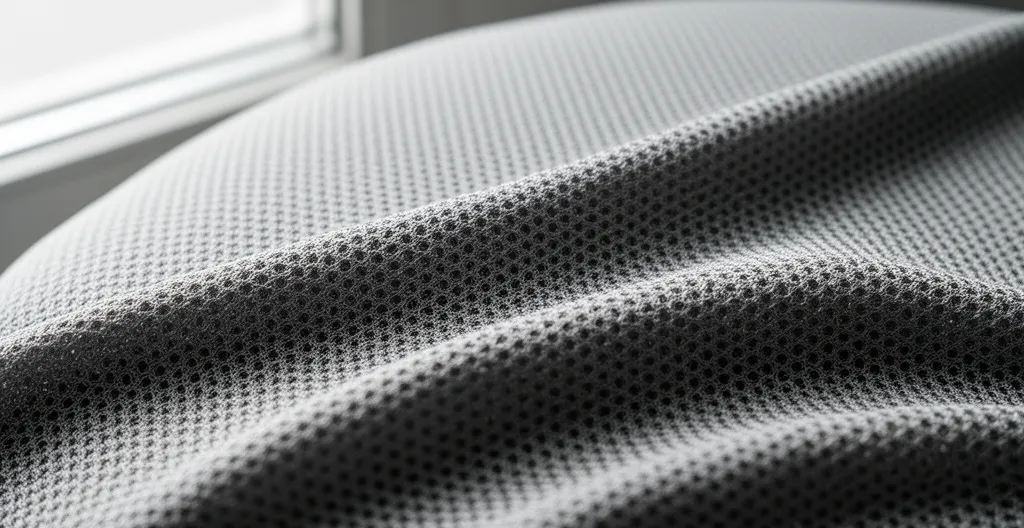 Gros plan sur texture de tissu technique respirant avec maillage visible